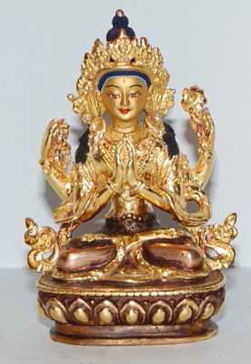 Dschenresi teilvergoldete Kupferstatue 8cm